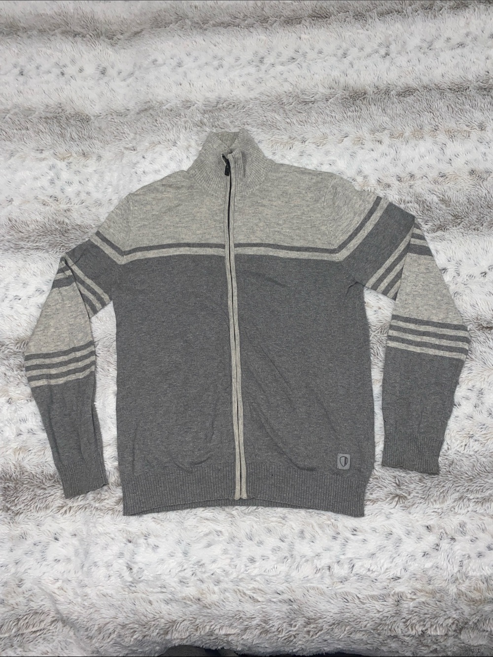 Ben Sherman Two-Tone Gray Full-Zip Knit Sweater